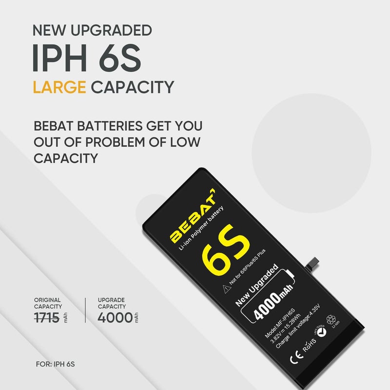 BEBAT Replacement for iPhone 6S Battery,4000mAh High Capacity Li-ion Polymer Replacement Battery for Model A1633 A1688 A1700 with Complete Professional Repair Tool - Image 3